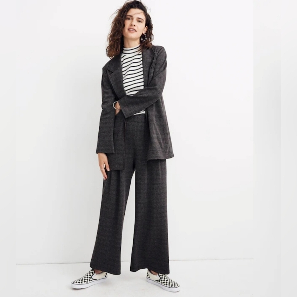 MADEWELL OVERSIZED KNIT BLAZER IN GLEN PLAID. LONG LINED. SIZE SMALL.